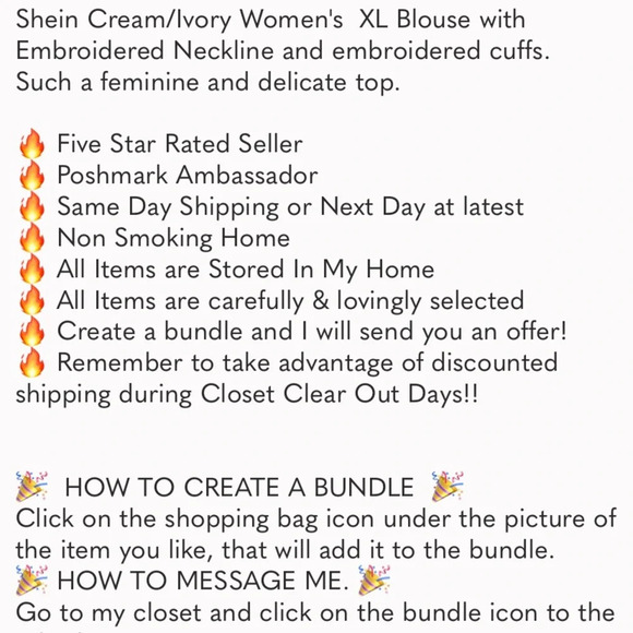 Shein Cream/Ivory Womens XL Blouse with Embroidered Neckline - Picture 16 of 16